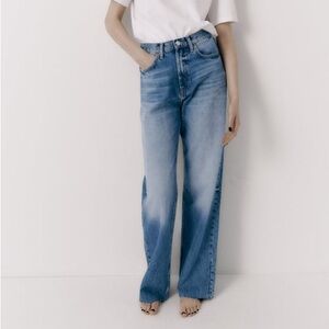 ZARA FULL LENGTH TRF HIGH RISE WIDE LEG JEANS